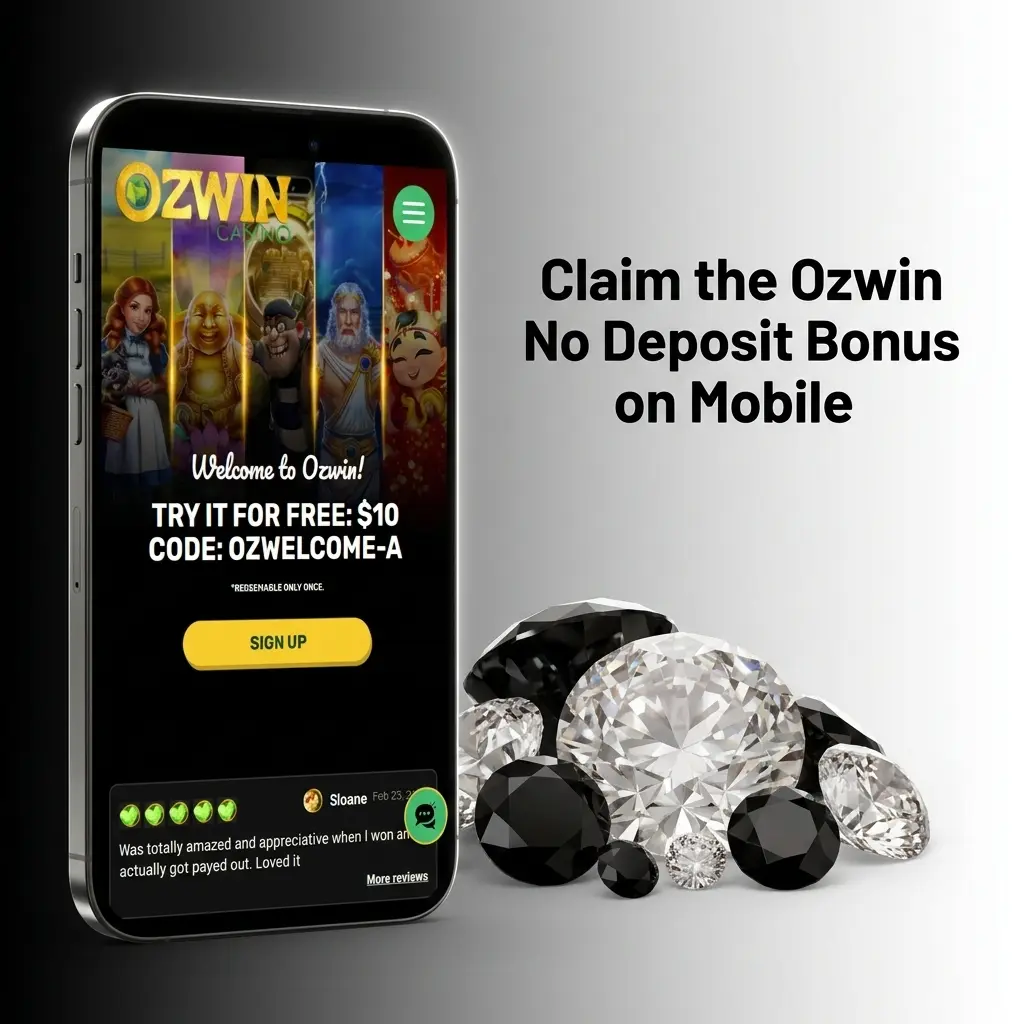 Ozwin mobile no deposit bonus claim on a phone
