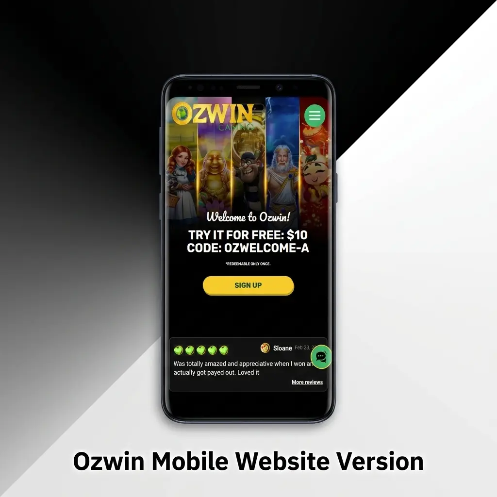 Ozwin mobile website running on a smartphone browser